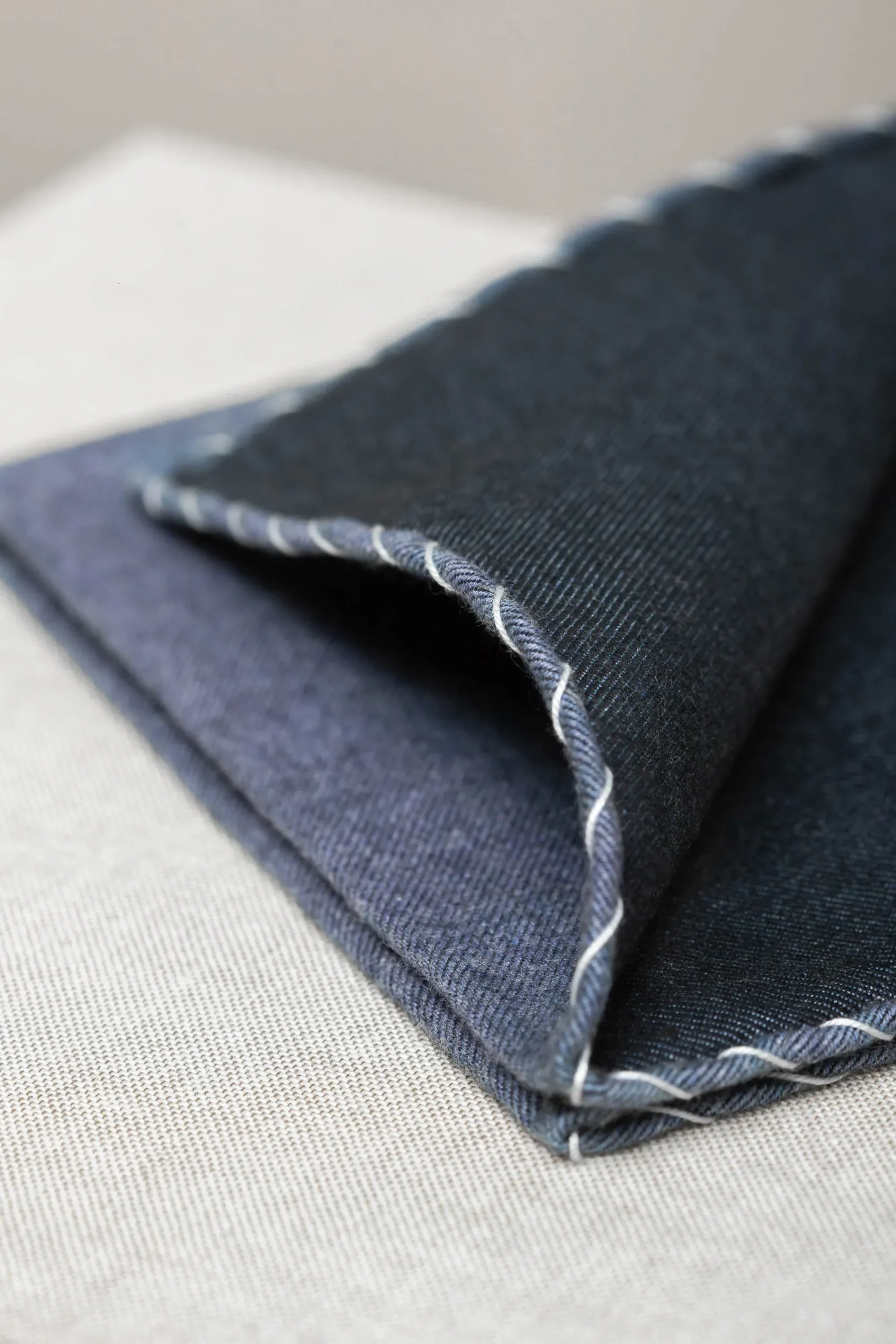 Pini Parma Blue Flannel Cotton Pocket Square With White Edges - Made In Italy Online