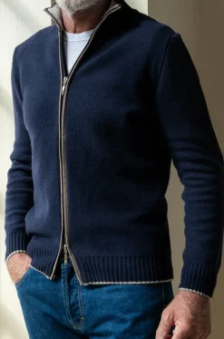 Pini Parma Blue Honeycomb Cashmere Blend Full Zip – Made In Italy Online