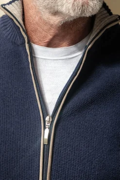 Pini Parma Blue Honeycomb Cashmere Blend Full Zip – Made In Italy Online