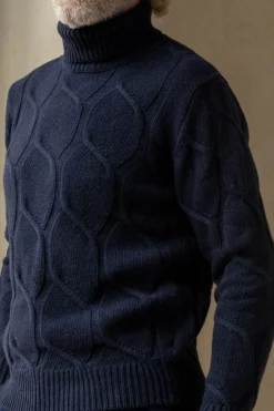 Pini Parma Blue Jacquard Pattern Cashmere Blend Turtleneck – Made In Italy Hot