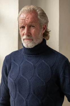 Pini Parma Blue Jacquard Pattern Cashmere Blend Turtleneck – Made In Italy Hot