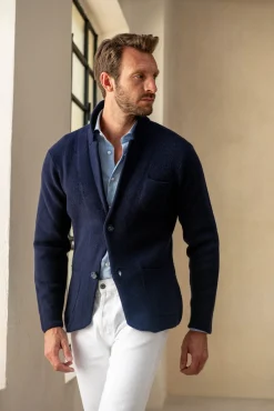 Pini Parma Blue Knitted Jacket – Wool And Cashmere – Made In Italy Online