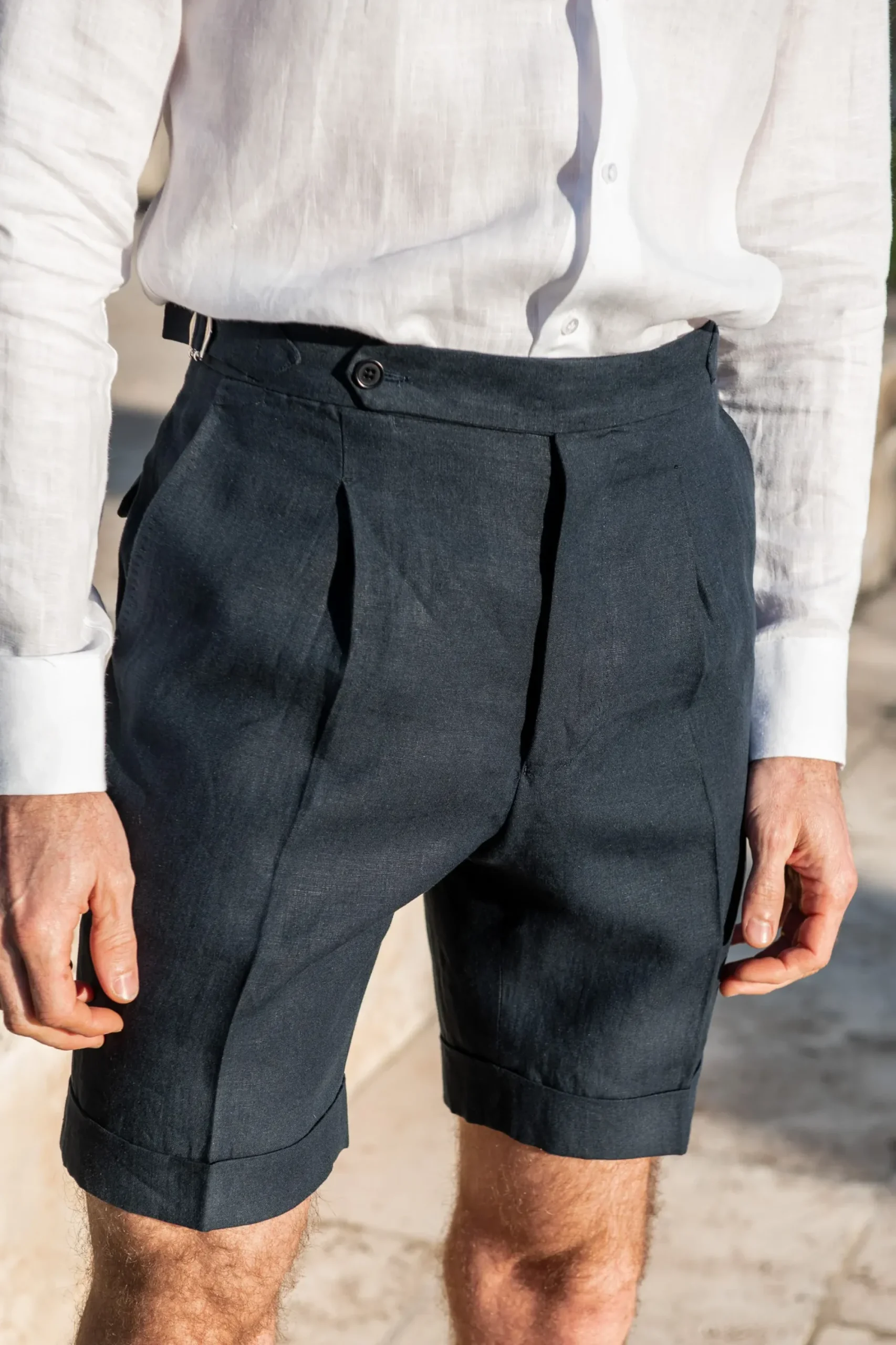 Pini Parma Blue Linen Shorts - Made In Italy Outlet