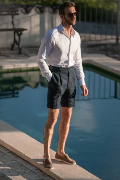 Pini Parma Blue Linen Shorts - Made In Italy Outlet