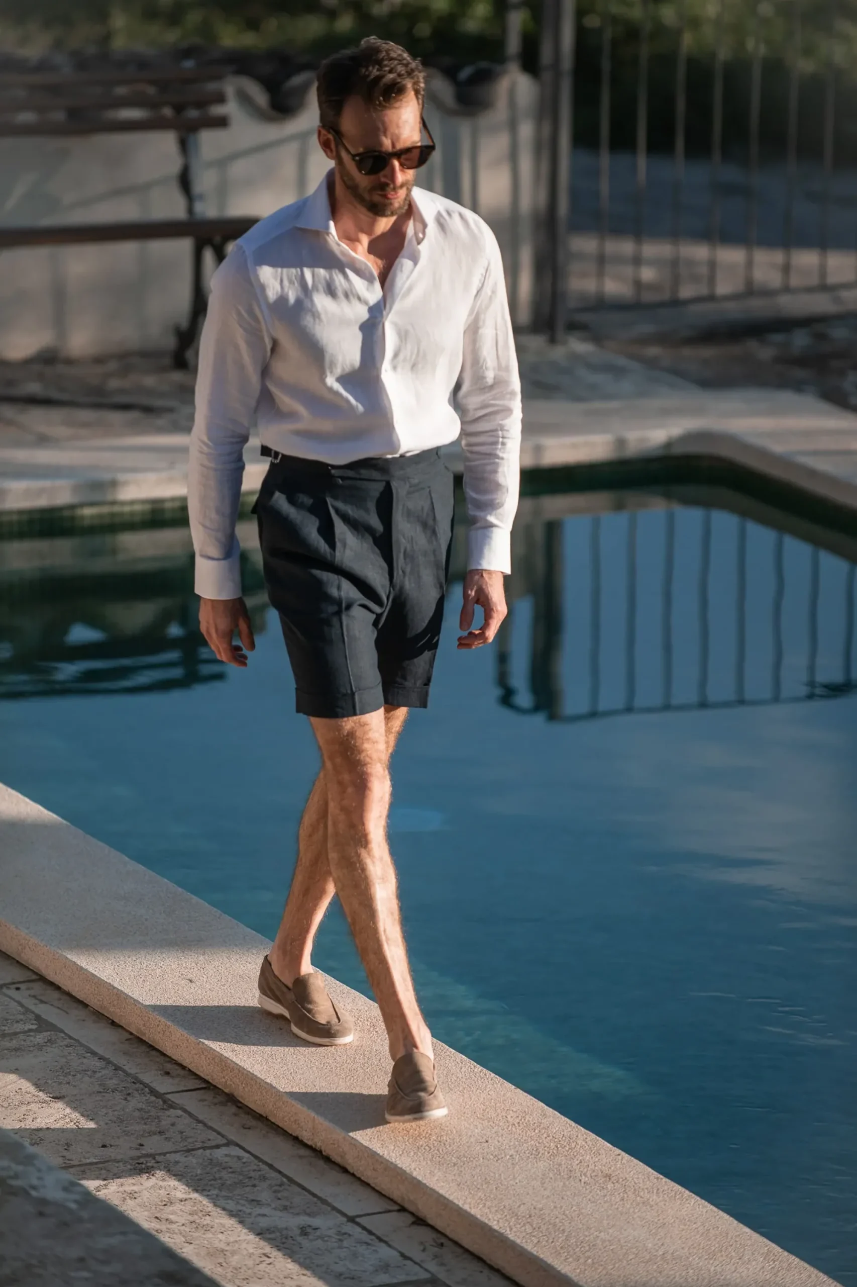 Pini Parma Blue Linen Shorts - Made In Italy Outlet