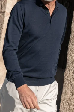 Pini Parma Blue Long Sleeve Cotton Polo - Made In Italy Best