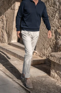 Pini Parma Blue Long Sleeve Cotton Polo - Made In Italy Best