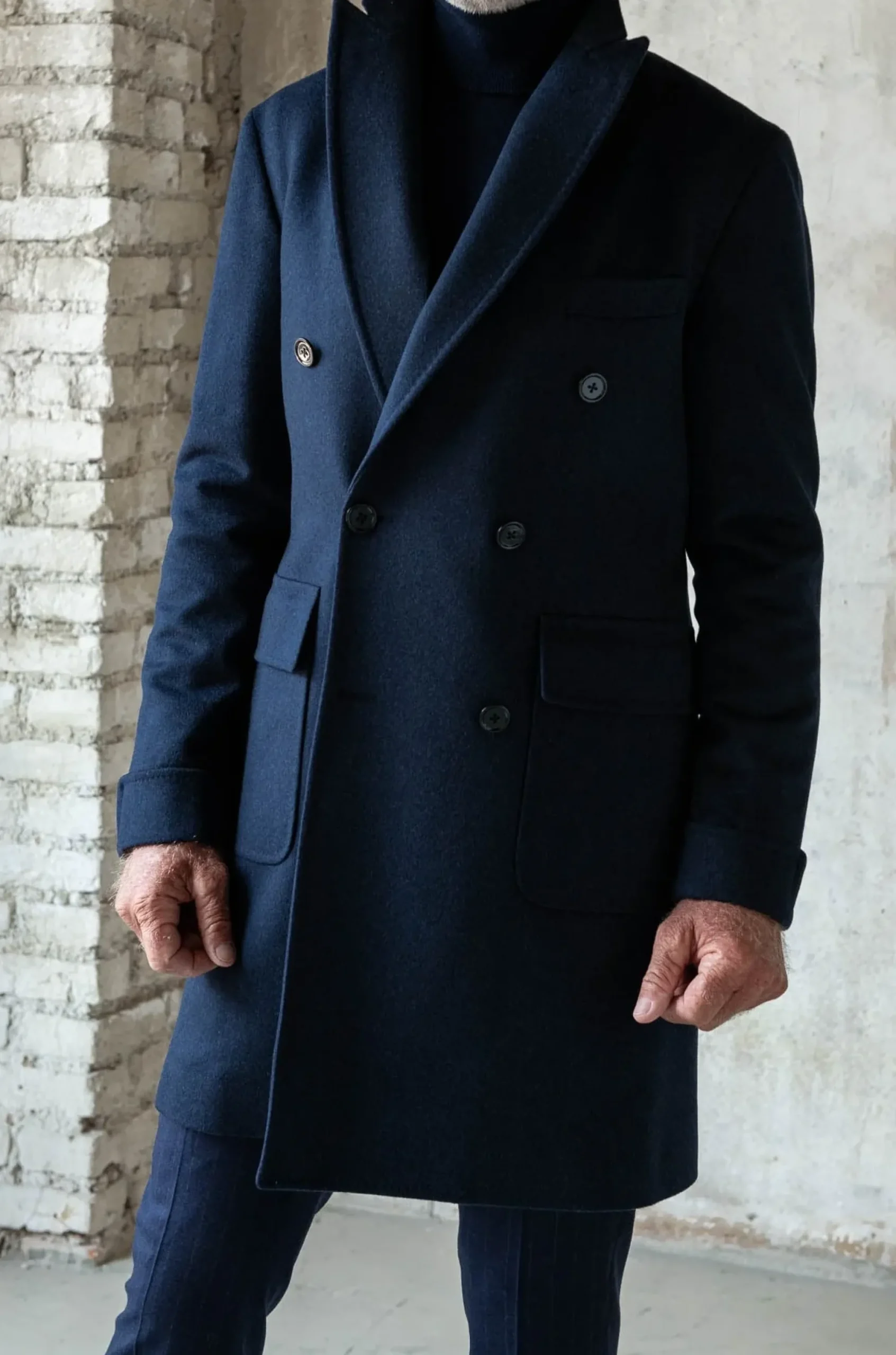 Pini Parma Blue Polo Coat In Loro Piana Wool – Made In Italy Cheap