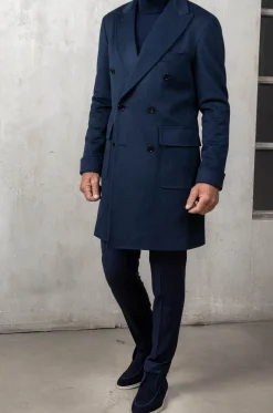 Pini Parma Blue Polo Coat In Loro Piana Wool – Made In Italy Cheap