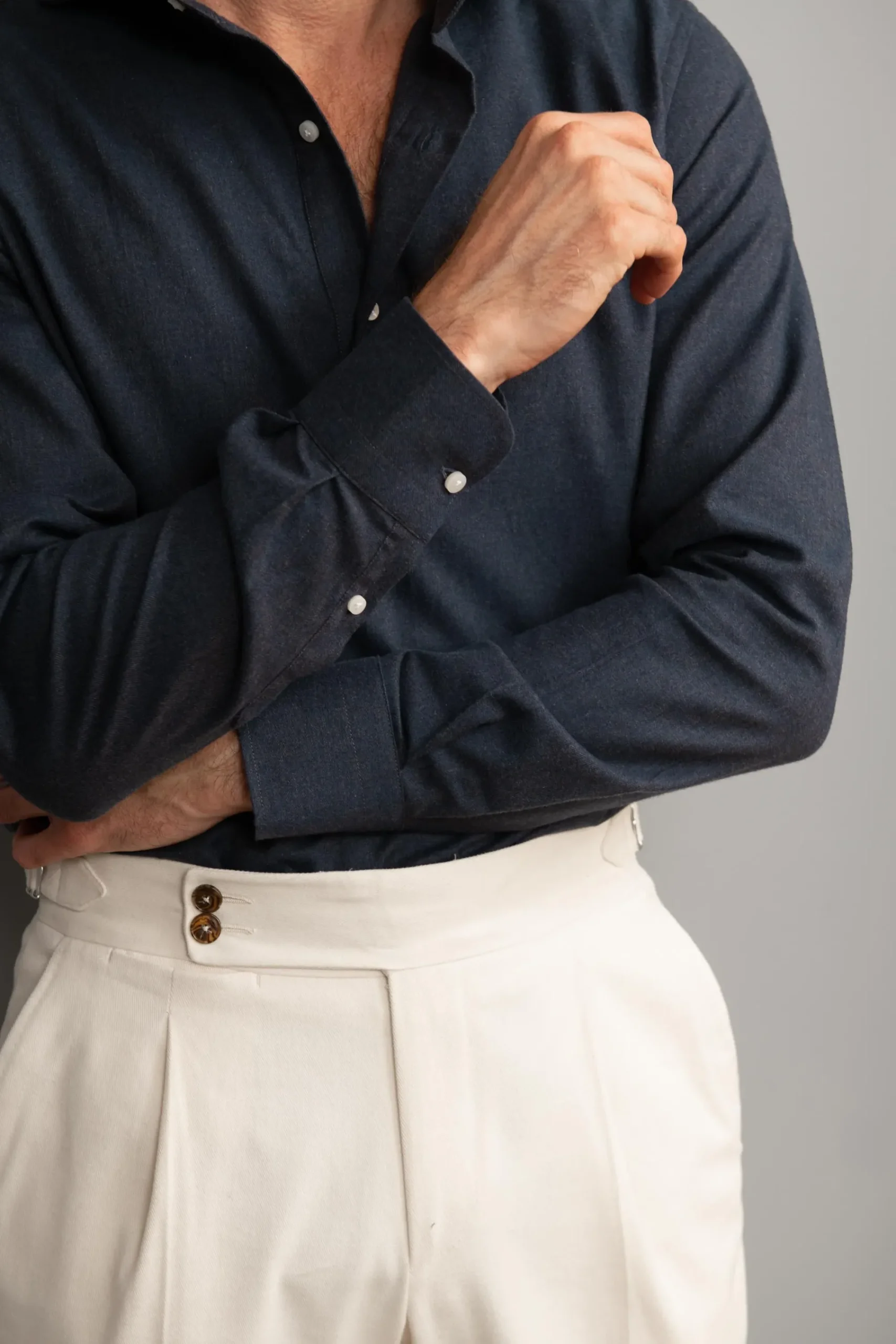 Pini Parma Blue Popover Shirt - Flannel Touch - Made In Italy Discount