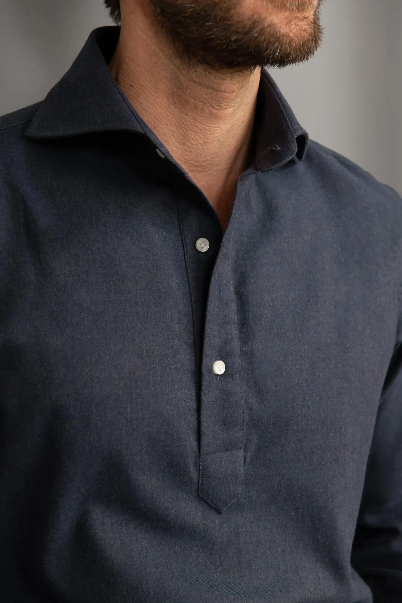 Pini Parma Blue Popover Shirt - Flannel Touch - Made In Italy Discount