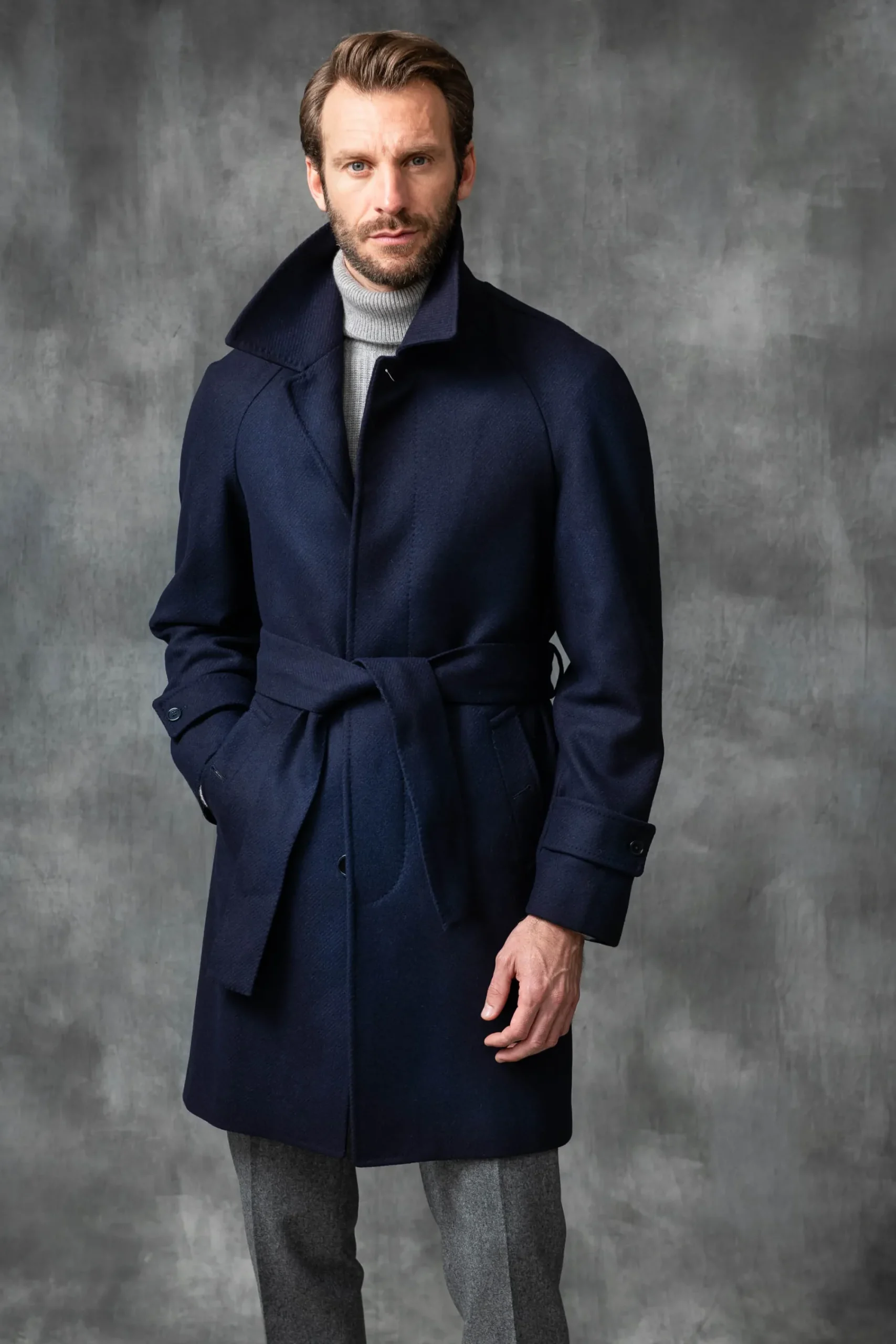 Pini Parma Blue Raglan Coat In Loro Piana Wool – Made In Italy Online
