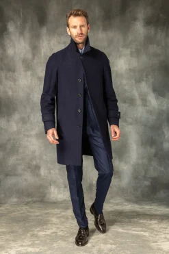 Pini Parma Blue Raglan Coat In Loro Piana Wool – Made In Italy Online