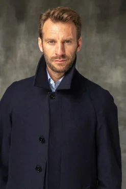Pini Parma Blue Raglan Coat In Loro Piana Wool – Made In Italy Online