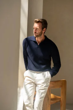 Pini Parma Blue Ribbed Cashmere Blend Polo – Made In Italy Shop
