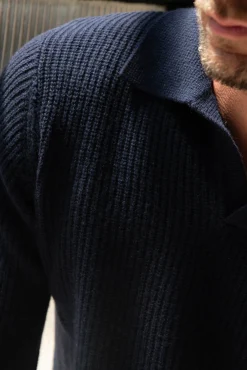 Pini Parma Blue Ribbed Cashmere Blend Polo – Made In Italy Shop