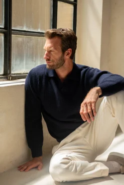 Pini Parma Blue Ribbed Cashmere Blend Polo – Made In Italy Shop