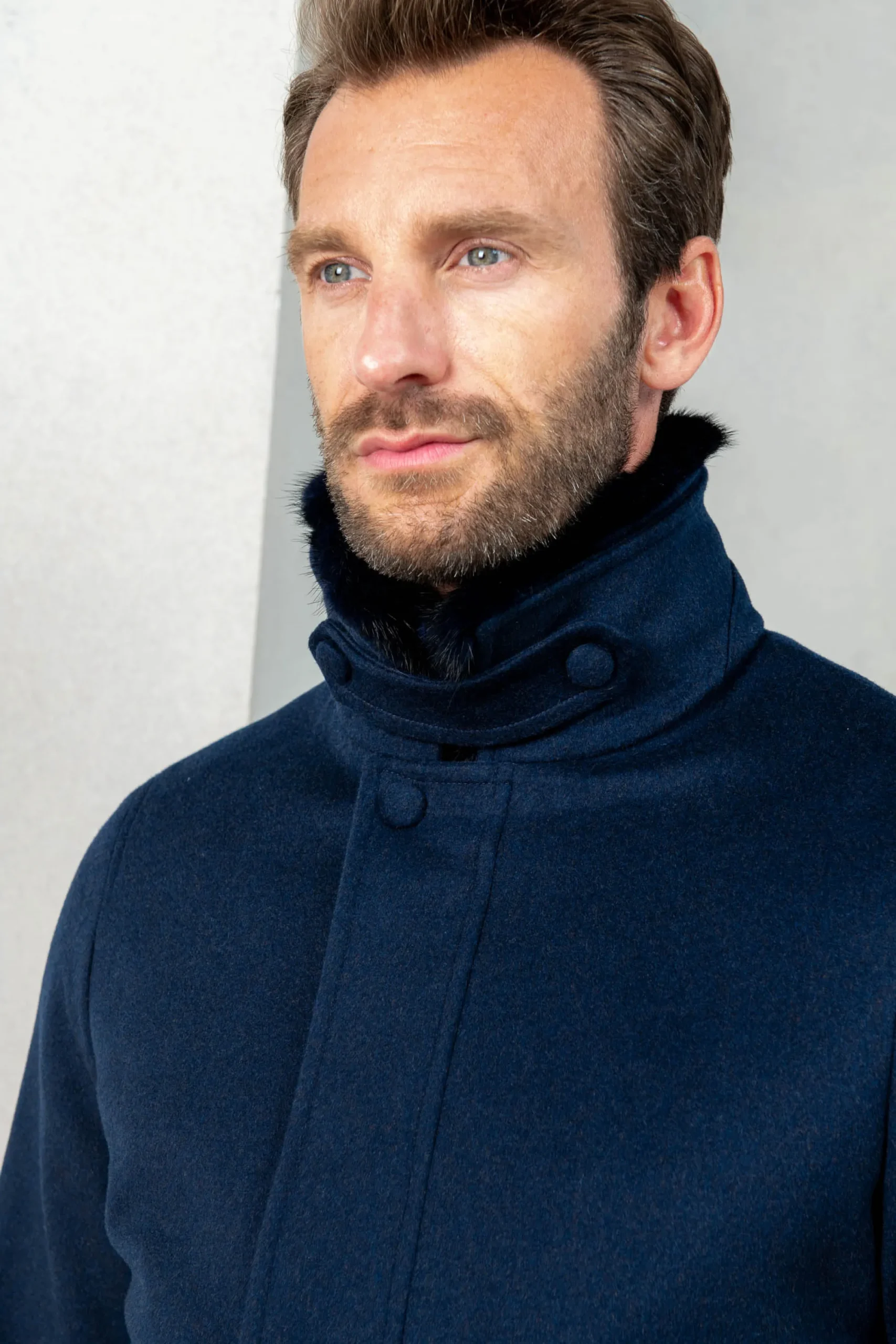 Pini Parma Blue Short Coat With Removable Shearling Collar – Made In Italy Shop