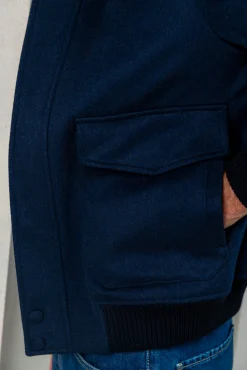 Pini Parma Blue Short Coat With Removable Shearling Collar – Made In Italy Shop