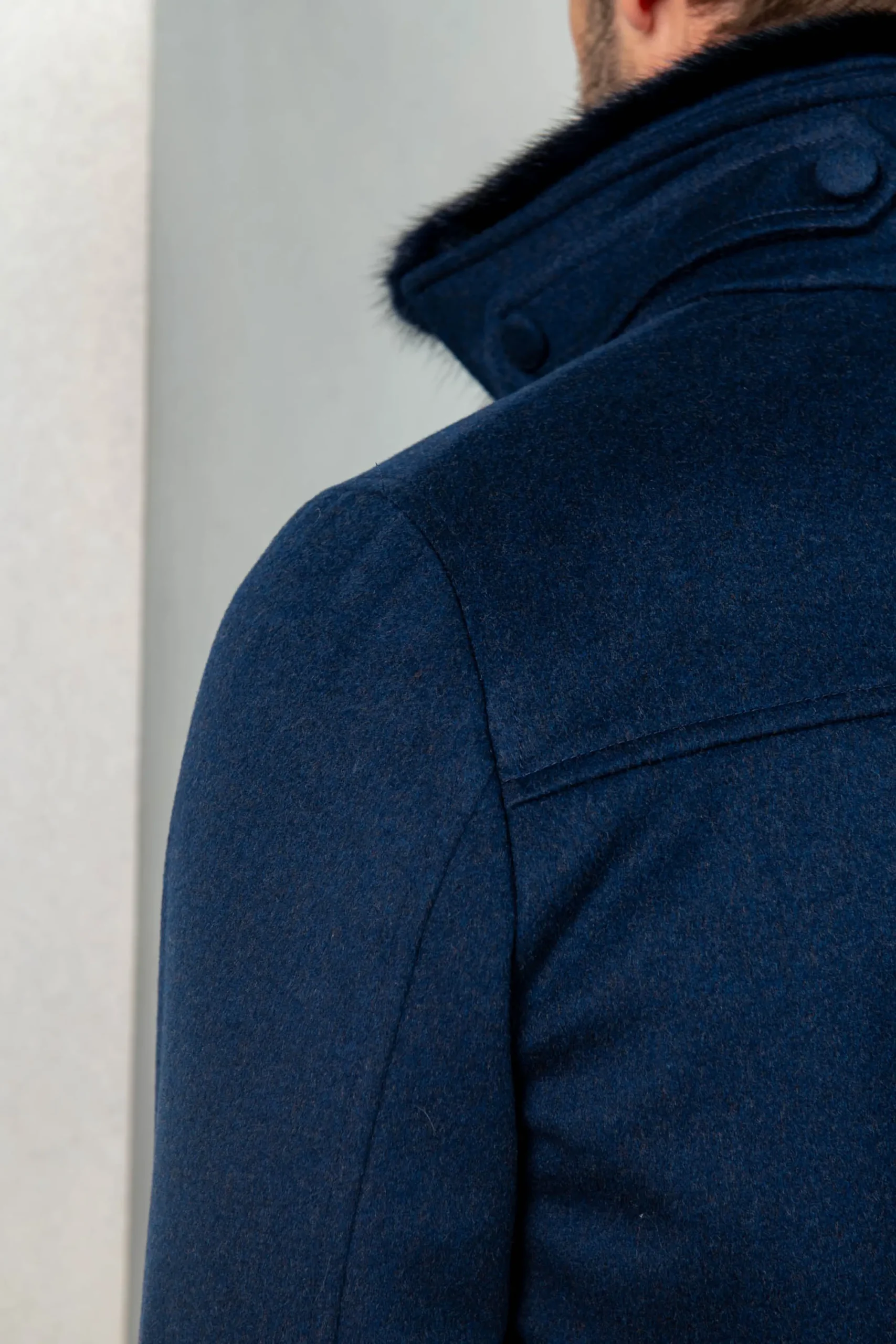 Pini Parma Blue Short Coat With Removable Shearling Collar – Made In Italy Shop