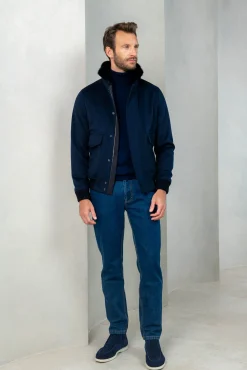 Pini Parma Blue Short Coat With Removable Shearling Collar – Made In Italy Shop