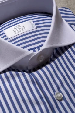 Pini Parma Blue Striped White Collar Shirt Limited Edition - Made In Italy Shop