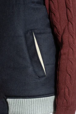 Pini Parma Blue Vest With Zip In Loro Piana Wool With Rain System®– Made In Italy New