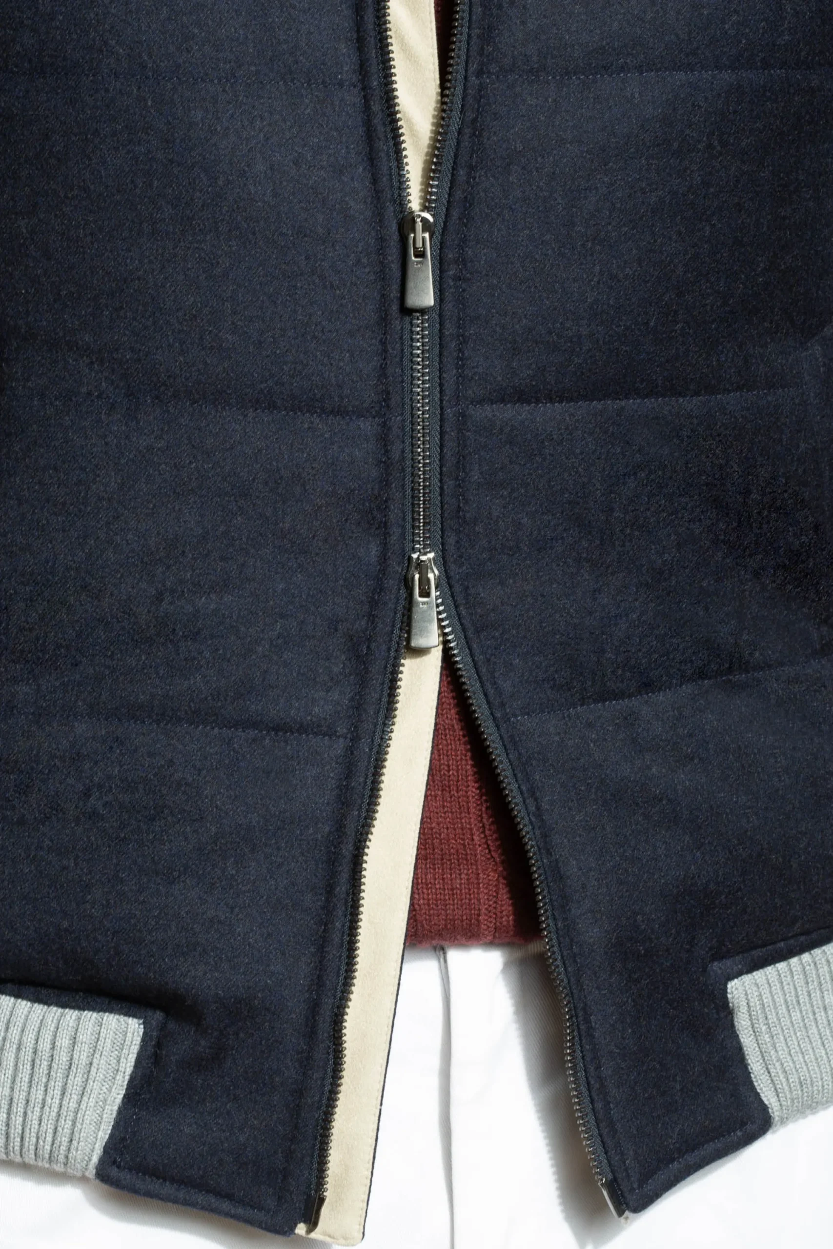 Pini Parma Blue Vest With Zip In Loro Piana Wool With Rain System®– Made In Italy New