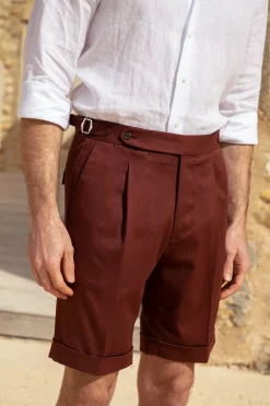 Pini Parma Bordeaux Cotton Shorts - Made In Italy Shop