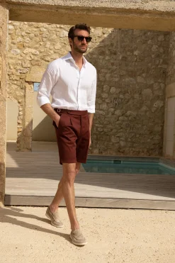 Pini Parma Bordeaux Cotton Shorts - Made In Italy Shop
