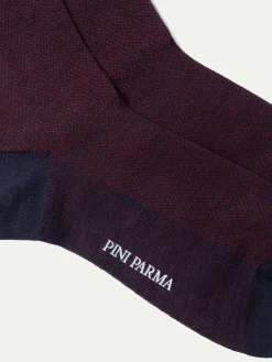 Pini Parma Bordeaux Herringbone Short Socks - Made In Italy Online