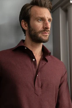 Pini Parma Bordeaux Popover Shirt - Flannel Touch - Made In Italy Best Sale