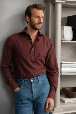 Pini Parma Bordeaux Popover Shirt - Flannel Touch - Made In Italy Best Sale