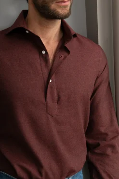 Pini Parma Bordeaux Popover Shirt - Flannel Touch - Made In Italy Best Sale