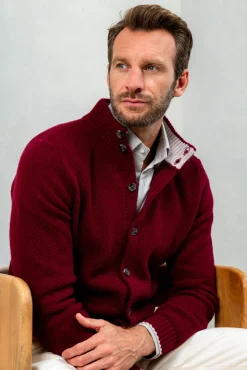 Pini Parma Bordeaux Textured Cashmere Blend Cardigan – Made In Italy Hot