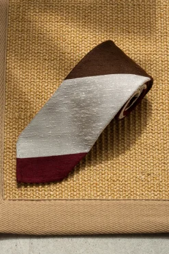Pini Parma Brown And Bordeaux Shantung Tie - Hand Made In Italy Best