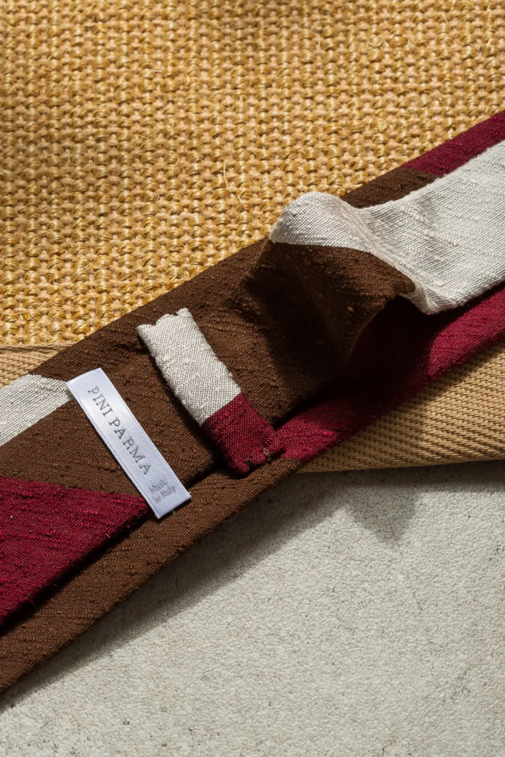 Pini Parma Brown And Bordeaux Shantung Tie - Hand Made In Italy Best