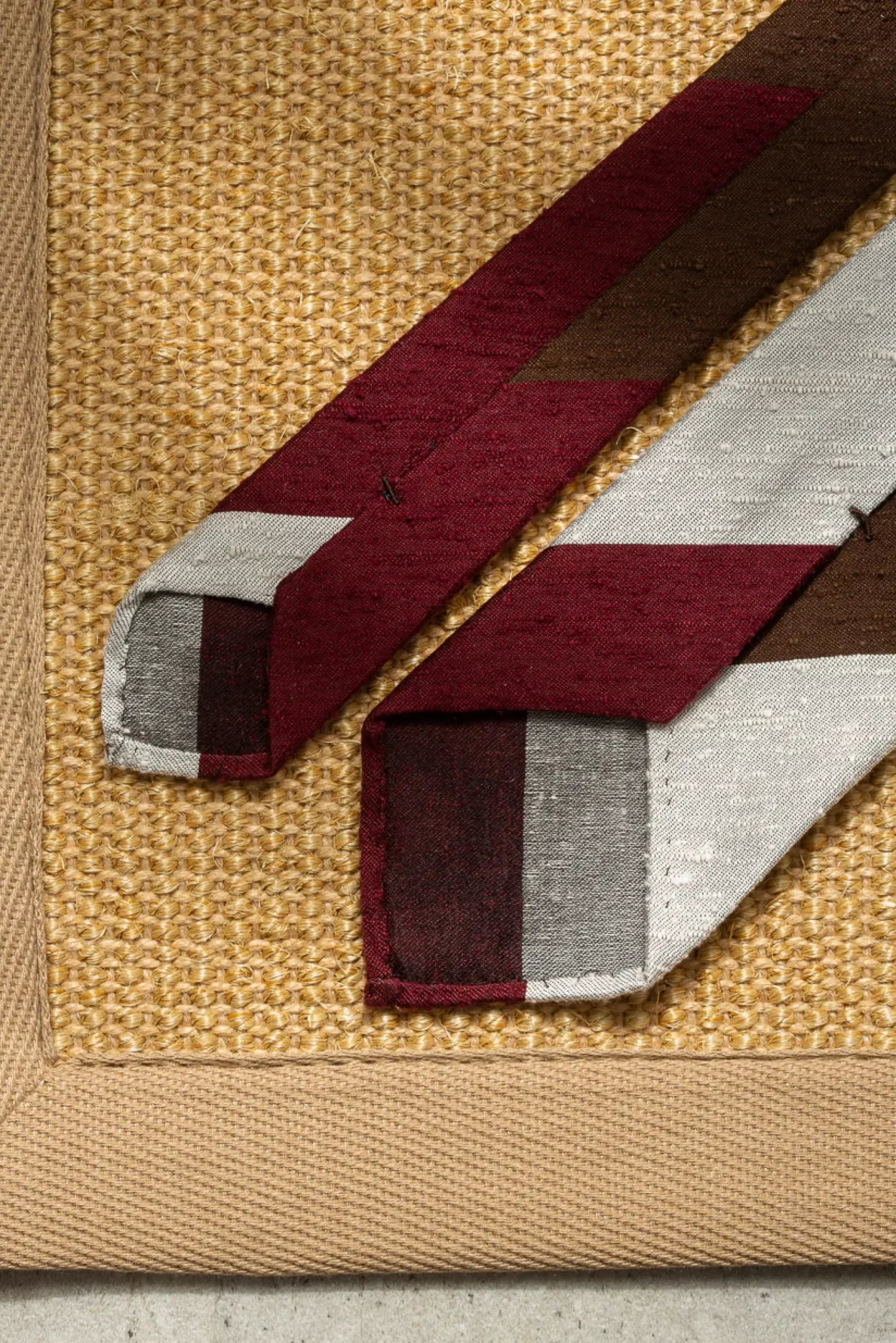 Pini Parma Brown And Bordeaux Shantung Tie - Hand Made In Italy Best