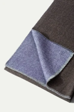 Pini Parma Brown And Light Blue Reversible Herringbone Scarf - Made In Italy Discount