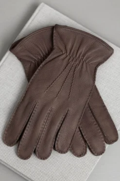 Pini Parma Brown Cashmere Lined Deerskin Leather Gloves - Made In Italy Discount
