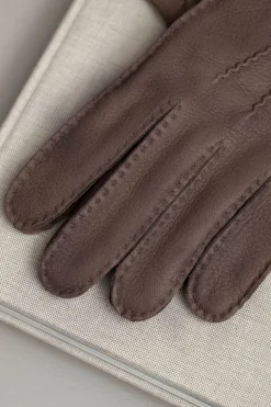 Pini Parma Brown Cashmere Lined Deerskin Leather Gloves - Made In Italy Discount