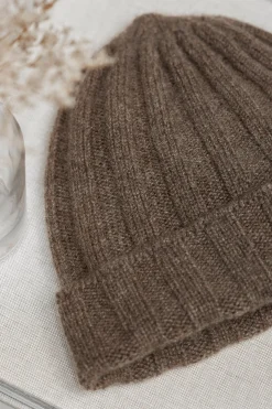 Pini Parma Brown Cashmere Rib Knit Beanie - Made In Italy Flash Sale