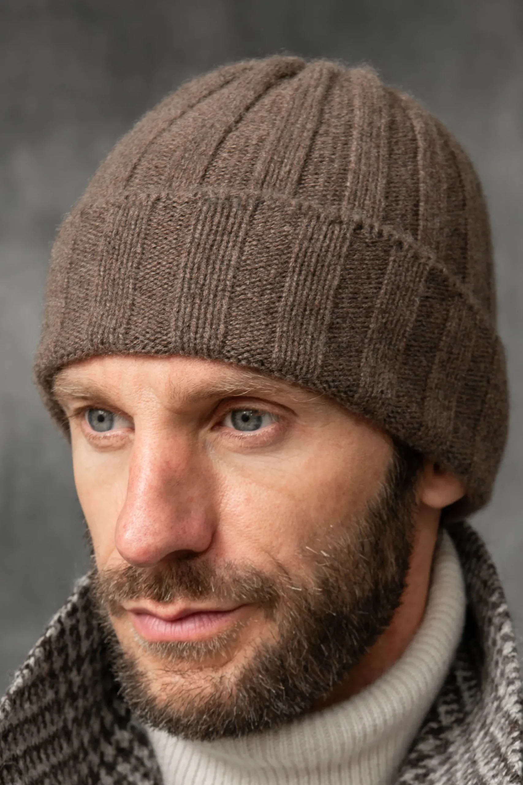 Pini Parma Brown Cashmere Rib Knit Beanie - Made In Italy Flash Sale
