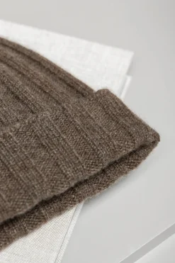 Pini Parma Brown Cashmere Rib Knit Beanie - Made In Italy Flash Sale