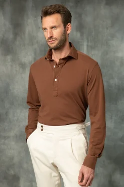 Pini Parma Brown Popover Polo Shirt - Made In Italy Clearance