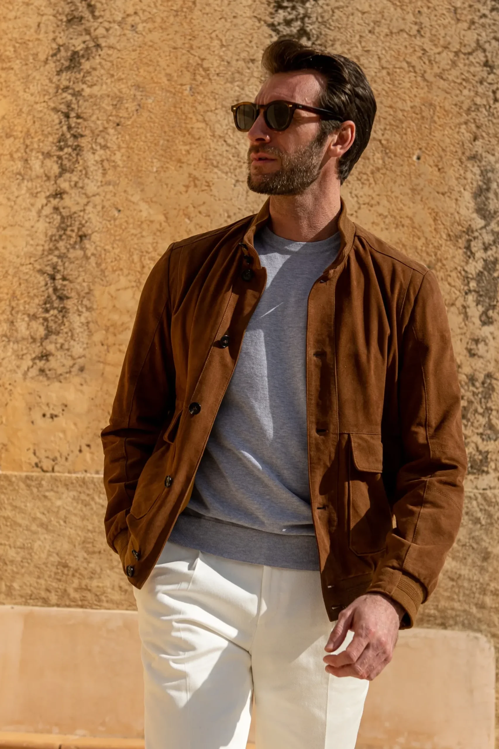Pini Parma Brown Suede Bomber Jacket – Made In Italy Cheap