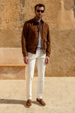 Pini Parma Brown Suede Bomber Jacket – Made In Italy Cheap