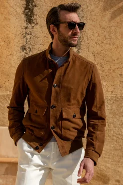 Pini Parma Brown Suede Bomber Jacket – Made In Italy Cheap