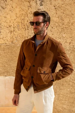 Pini Parma Brown Suede Bomber Jacket – Made In Italy Cheap