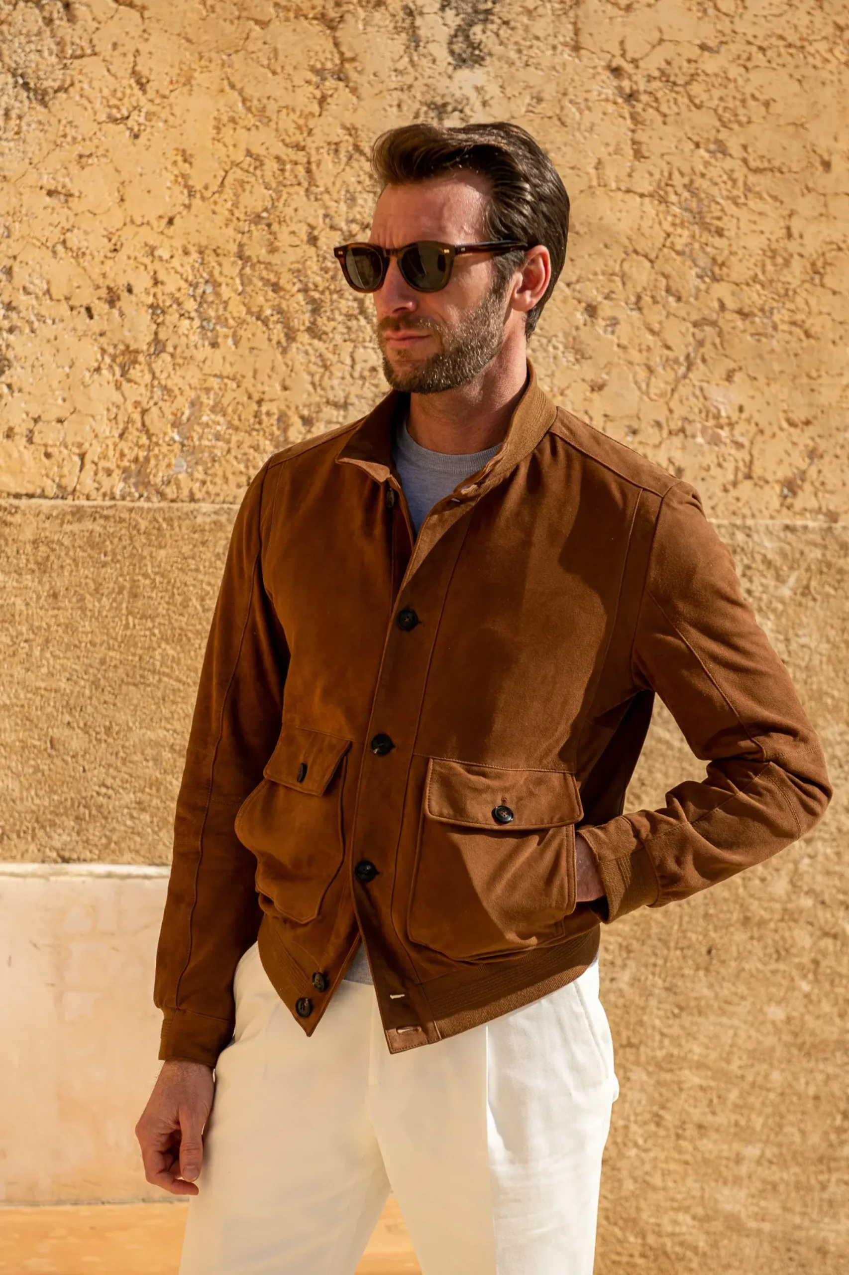 Pini Parma Brown Suede Bomber Jacket – Made In Italy Cheap